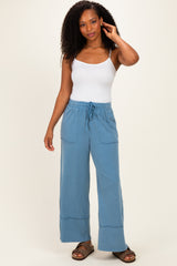 Blue Mineral Wash Wide Leg Ankle Maternity Pants