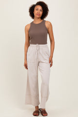 Cream Mineral Wash Wide Leg Ankle Maternity Pants