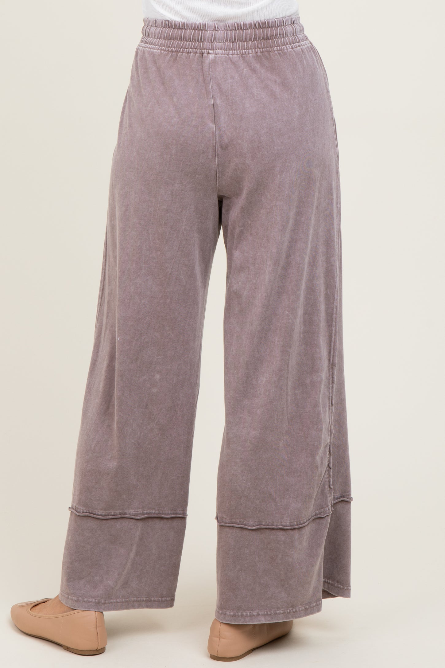 Mocha Mineral Wash Wide Leg Ankle Pants