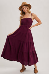 Plum Crochet Trim Tiered Maternity Maxi Dress