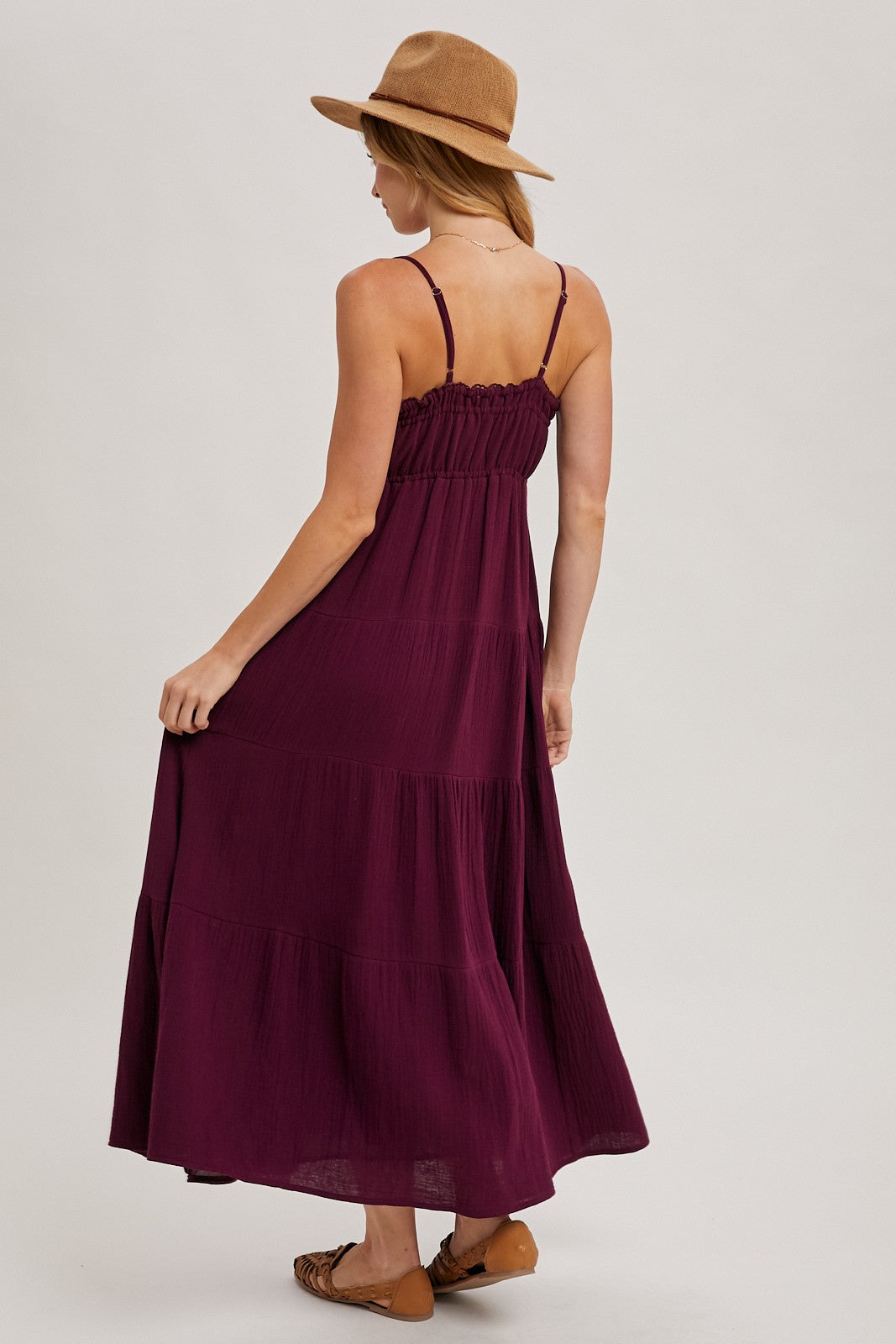 Plum Crochet Trim Tiered Maxi Dress