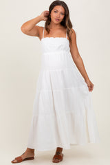 Ivory Crochet Trim Tiered Maternity Maxi Dress