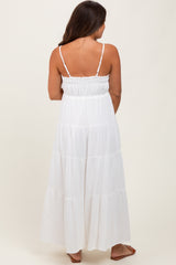 Ivory Crochet Trim Tiered Maternity Maxi Dress