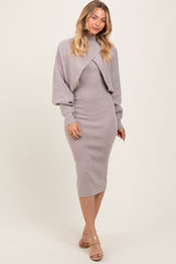 Taupe Bodycon Dress And Sweater Set