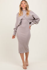 Taupe Bodycon Dress And Sweater Set