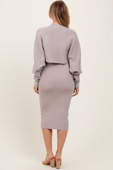 Taupe Bodycon Dress And Sweater Set