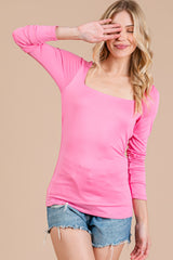 Pink Square Neck Long Sleeve Maternity Top