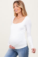 White Square Neck Long Sleeve Maternity Top