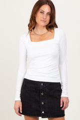 White Square Neck Long Sleeve Maternity Top