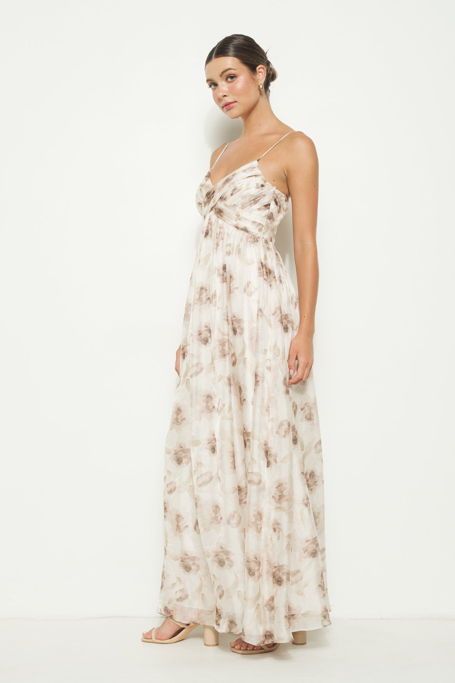 Taupe Multi Floral Print Sleeveless Maxi Dress