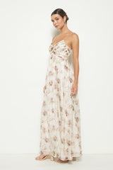 Taupe Multi Floral Print Sleeveless Maxi Dress