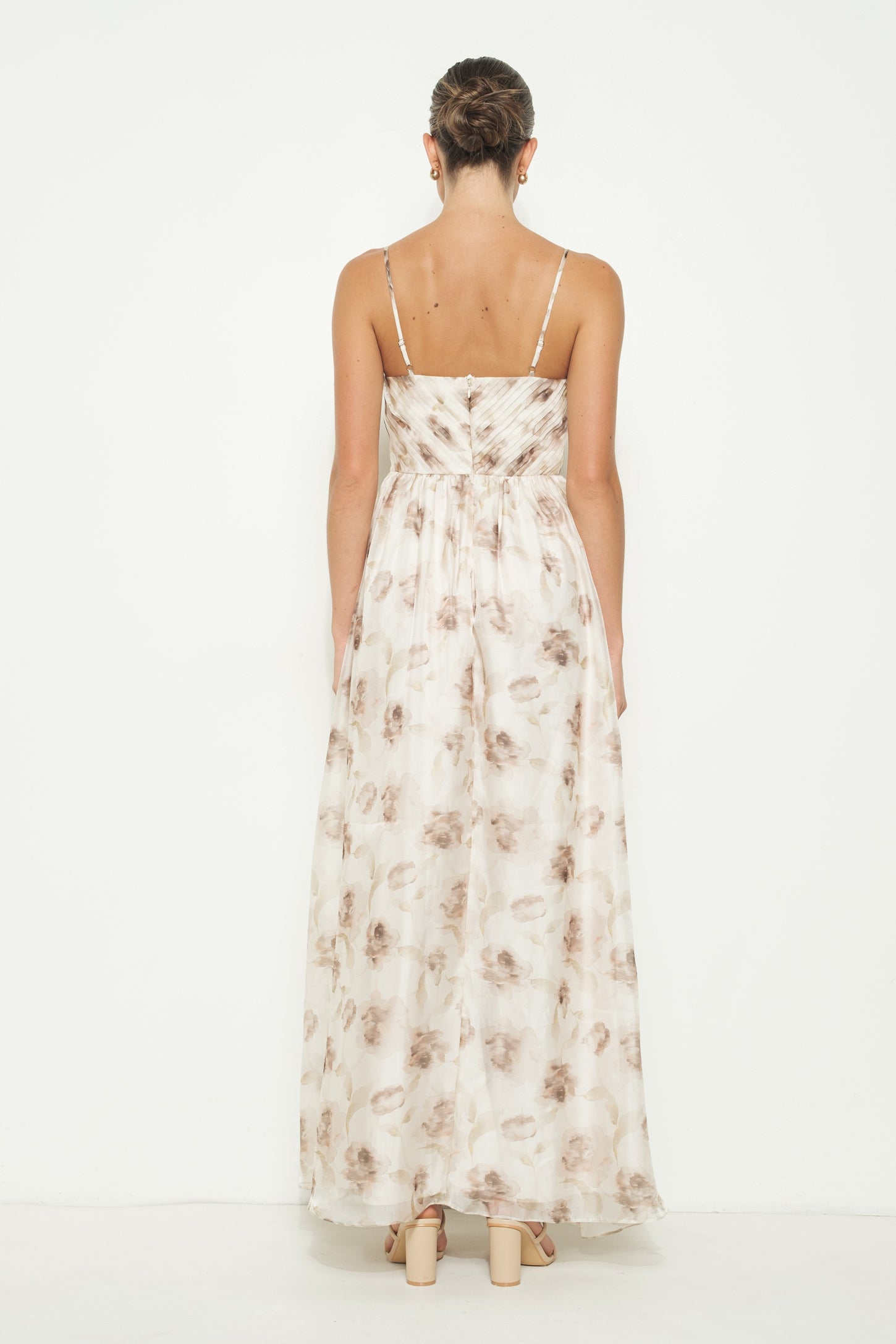 Taupe Multi Floral Print Sleeveless Maxi Dress