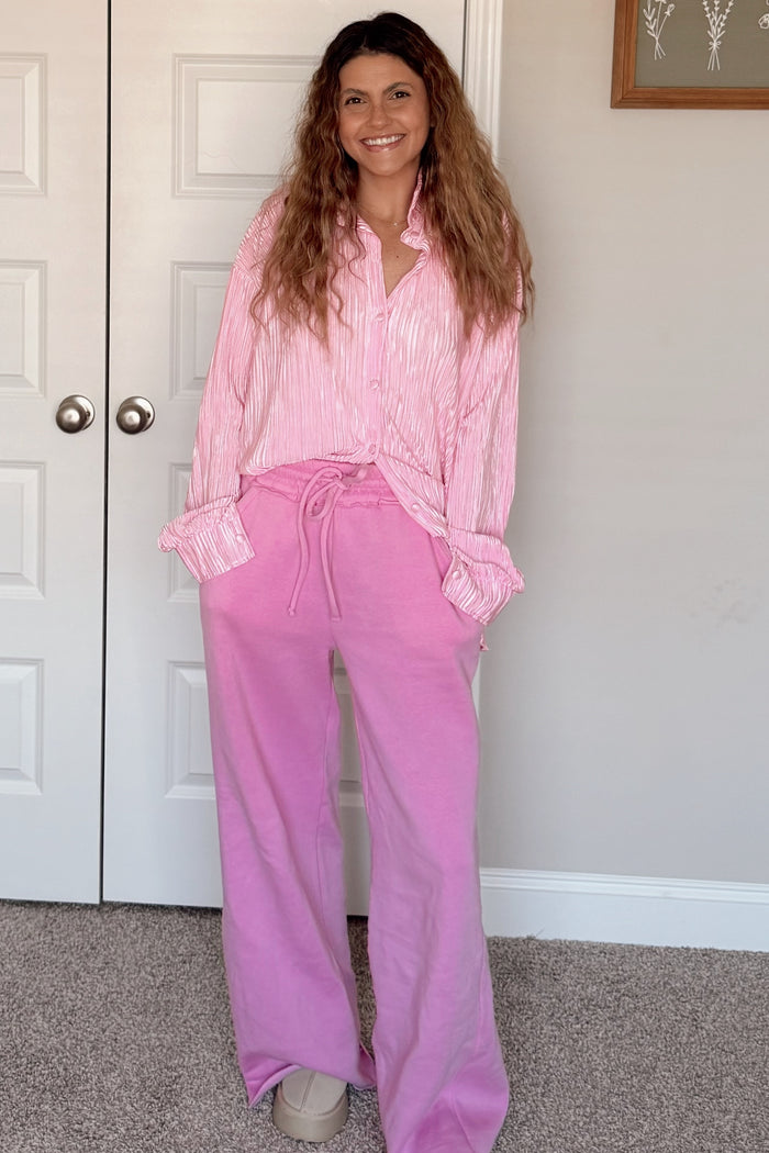 Pink Exposed Seam Wide Leg Sweatpants
