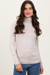 Cream Brushed Knit Basic Turtleneck Top