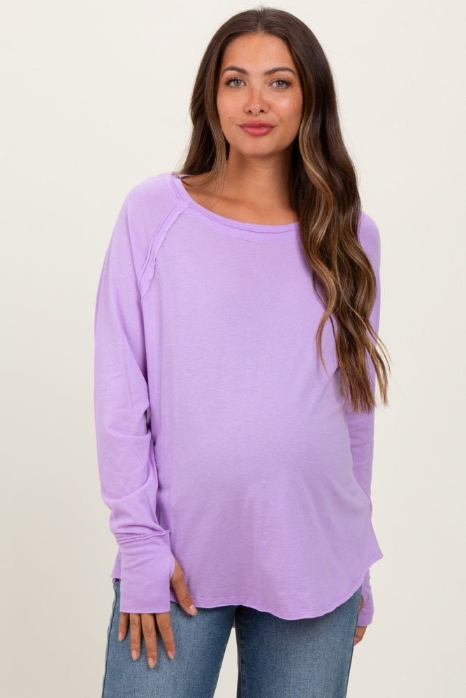 Lavender Heather Exposed Seam Long Sleeve Maternity Top
