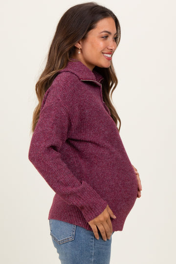 Burgundy Half Zip Maternity Pullover Sweater