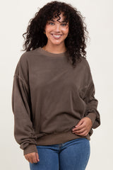 Brown Fleece Drop Shoulder Maternity Sweatshirt