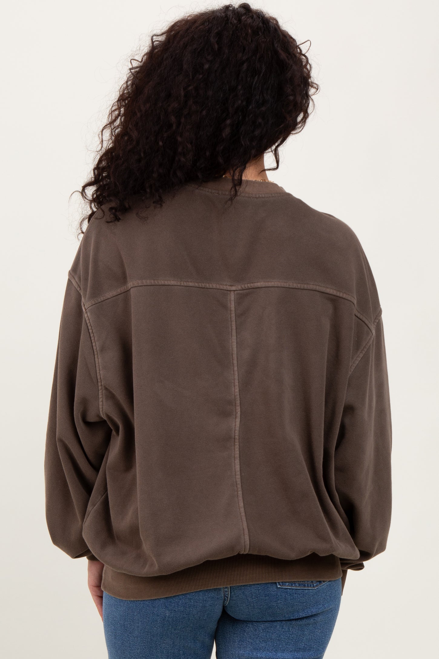 Brown Fleece Drop Shoulder Sweatshirt