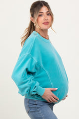 Turquoise Fleece Drop Shoulder Maternity Sweatshirt