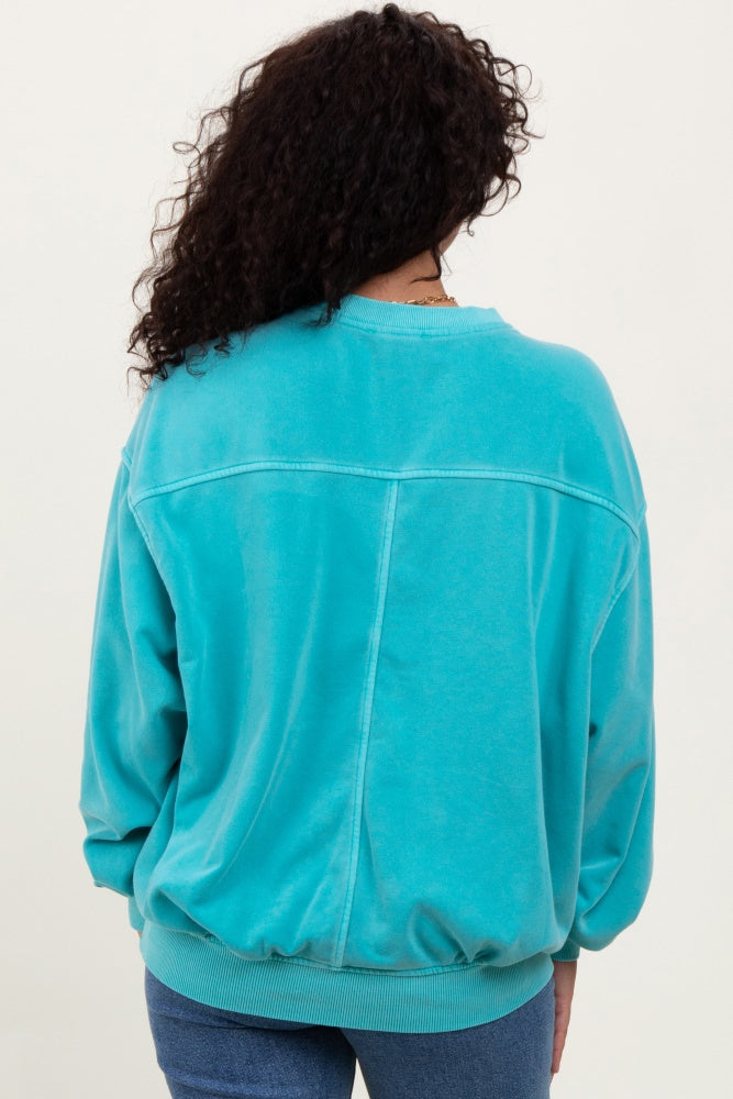 Turquoise Fleece Drop Shoulder Sweatshirt