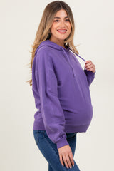 Purple French Terry Hooded Maternity Sweatshirt