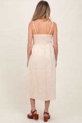 Cream Floral Embroidered Scallop Detail Maternity Midi Dress