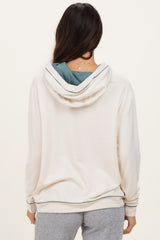 Cream Light Olive Contrast Drawstring Maternity Hoodie