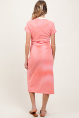 Pink Striped Button Down Maternity Midi Dress