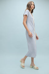 Light Blue Striped Button Down Midi Dress