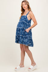 Navy Blue Floral Tiered Maternity Mini Dress