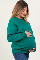 Forest Green Basic Fleece Crewneck Maternity Sweatshirt