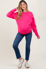 Fuchsia Basic Fleece Crewneck Maternity Sweatshirt