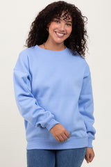 Light Blue Basic Fleece Crewneck Maternity Sweatshirt