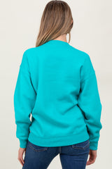 Turquoise Basic Fleece Crewneck Maternity Sweatshirt