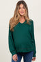 Forest Green Oversized V-Neck Waffle Knit Maternity Long Sleeve Top