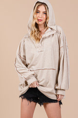 Beige Oversized Raw Hem Maternity Hoodie