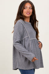 Charcoal Ribbed Brushed Knit Oversized Long Sleeve Maternity Top