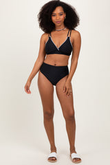 Black Crochet Detail Double Strap Bikini Set