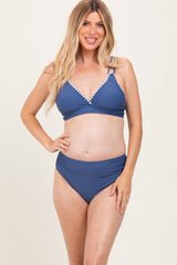 Blue Crochet Detail Double Strap Maternity Bikini Set