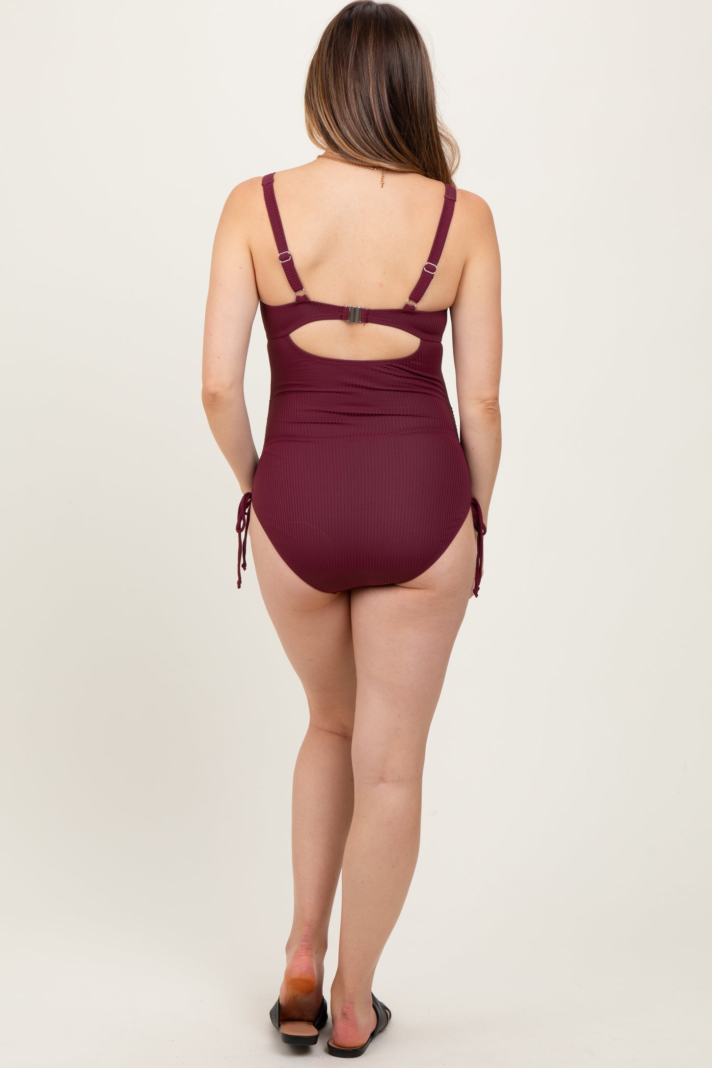 Plum Ribbed O-Ring Cutout Tie Side Maternity Swimsuit