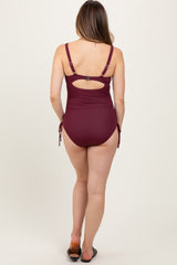 Plum Ribbed O-Ring Cutout Tie Side Maternity Swimsuit