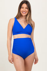 Royal Blue High Waist Maternity Bikini Set