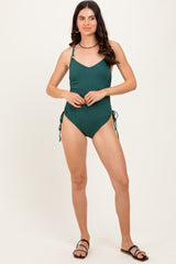 Olive Ribbed O-Ring Strap Side Tie Swimsuit