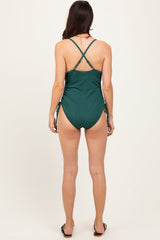 Olive Ribbed O-Ring Strap Side Tie Swimsuit