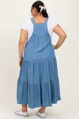 Blue Chambray Overall Tiered Plus Midi Dress