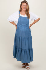 Blue Chambray Overall Tiered Maternity Plus Midi Dress