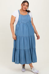 Blue Chambray Overall Tiered Plus Midi Dress