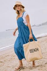 Blue Chambray Overall Tiered Midi Dress