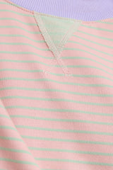 Light Pink Striped Crew Neck Oversized Sweatshirt