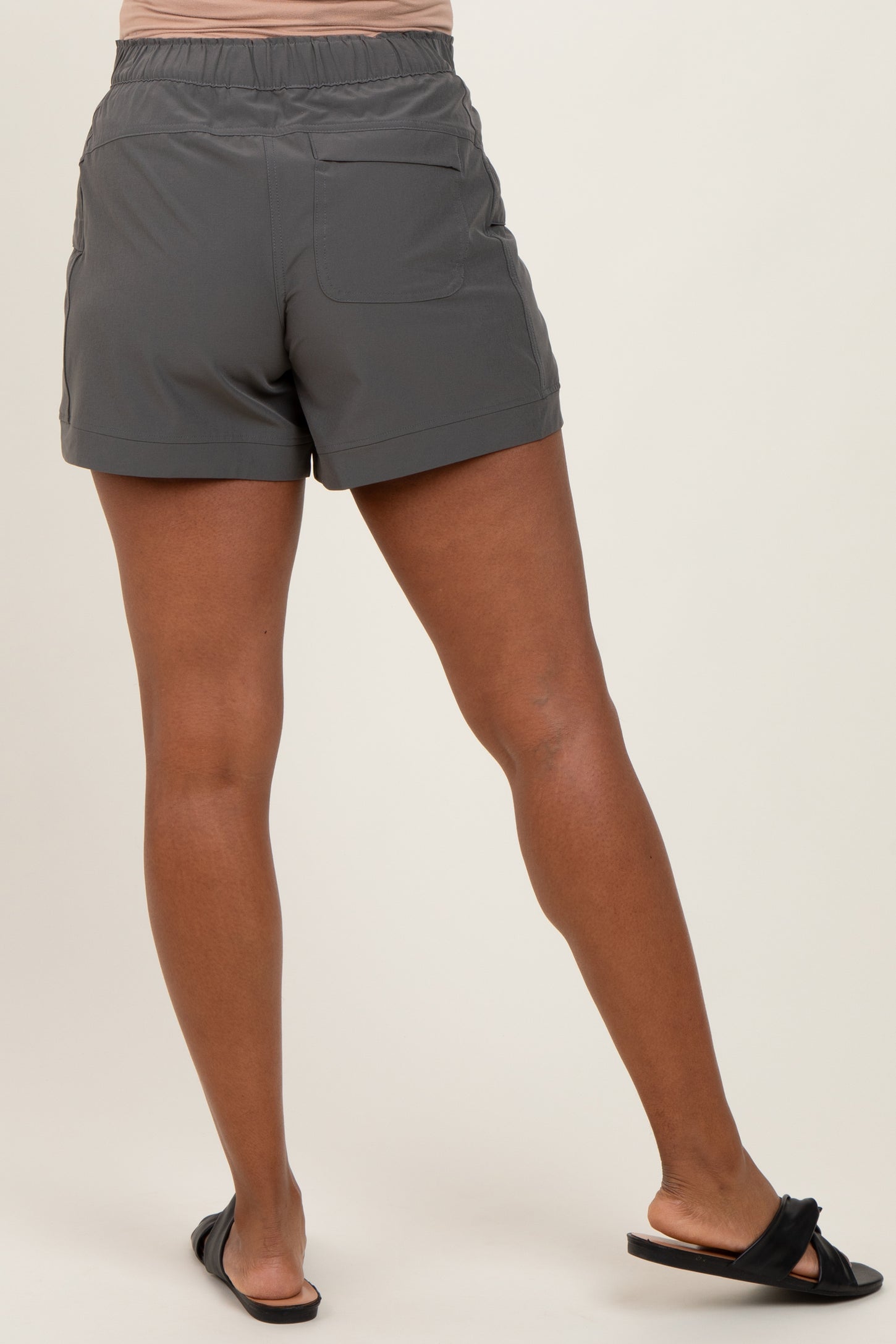 Olive Green Elastic Cargo Maternity Shorts